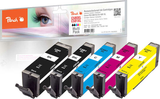Peach Compatible Inkjet Printer Ink Package Canon PGI-580/CLI-581XL Multi (Color) / Black