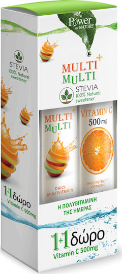 Power Of Nature Multi + Multi με Στέβια & Vitamin C Πολυβιταμίνη για Ενέργεια & Ενίσχυση του Ανοσοποιητικού 500mg 40 αναβράζοντα δισκία