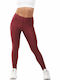 Women's Long Training Legging Shiny & High Waisted Burgundy