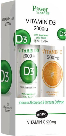 Power Of Nature Vitamin D3 & Vitamin C 500mg Πολυβιταμίνη για Ενίσχυση του Ανοσοποιητικού & την Υγεία των Οστών 2000iu Πορτοκάλι 40 αναβράζοντα δισκία