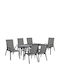Outdoor Dining Set 7 Pieces Gray with Umbrella Holder
