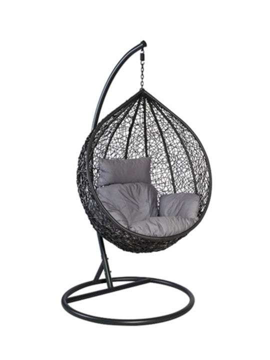 Rattan Swing Nest with Stand Μαύρη with 150kg Maximum Weight Capacity L120xW105xH70cm
