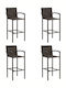 Σκαμπό Μπαρ Εξωτερικού Χώρου Rattan Καφέ 4τμχ 52x56x118cm