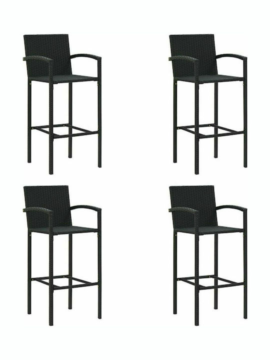 Σκαμπό Μπαρ Εξωτερικού Χώρου Rattan Μαύρο 4τμχ 52x56x118cm