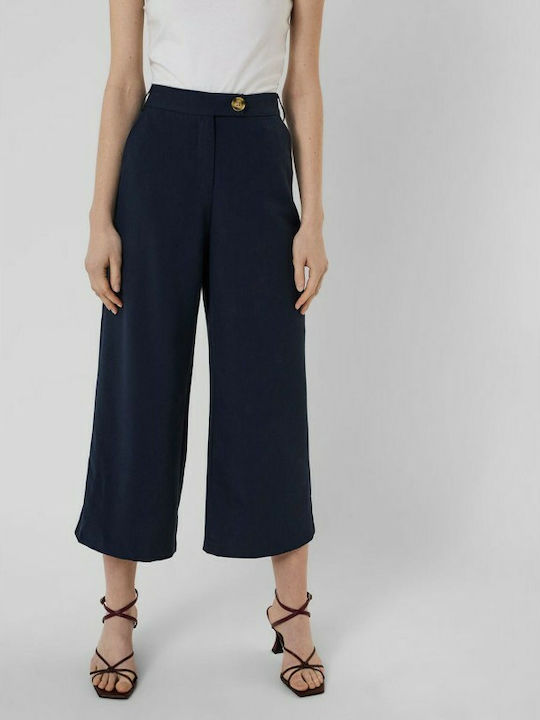 Vero Moda Women's High Waist Fabric Trousers Navy Blue