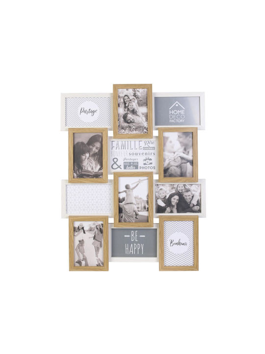 Multi Wall-Mounted Picture Frame 12 Photos Wooden With White Frame