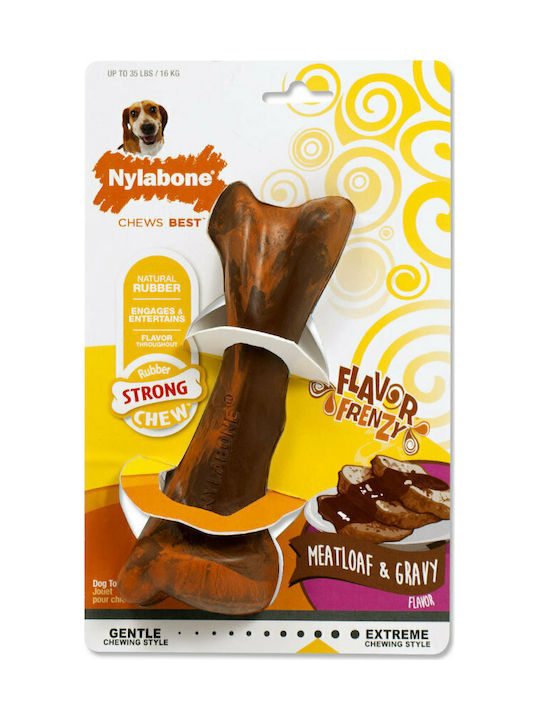 Nylabone Flavor Frenzy Jucărie Os Câine Mestecabil din Cauciuc cu Gust de Carne de vită Mediu Maro 1buc