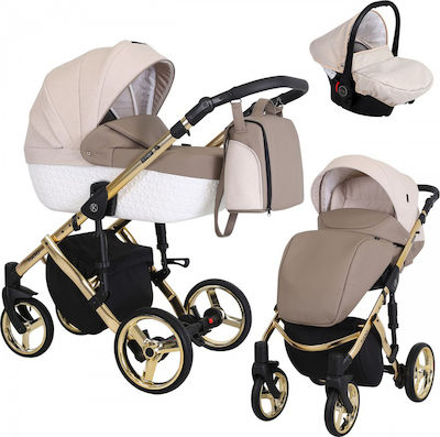 Kunert Tiaro Premium 3 in 1 Adjustable 3 in 1 Baby Stroller Suitable for Newborn Gold Cream