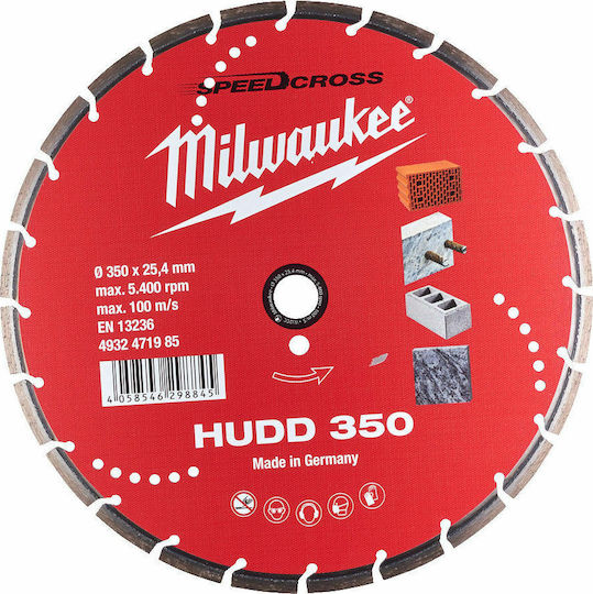 Milwaukee Speedcross Diamond Discs HUDD Cutting Disc Construction Materials Hole Diameter 350mm 1pcs