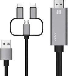 Onten OTN-7537A Cable HDMI male - Lightning male / MHL / USB-C male / micro USB Male 1.8m Γκρι