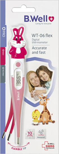 B-Well WT-06 Flex Digital Thermometer Armpit Potrivit pentru bebeluși Fuchsia with Bunny