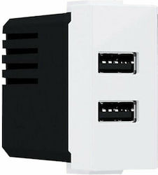 Aca Modys Χωνευτή Πρίζα με 2 Θύρες USB Λευκή