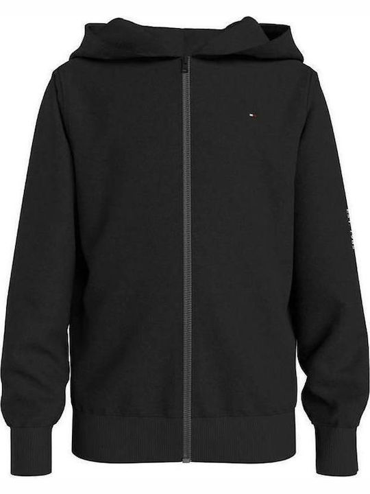 Kids Sweatshirt Cardigan Knitted with Hood Black Essential