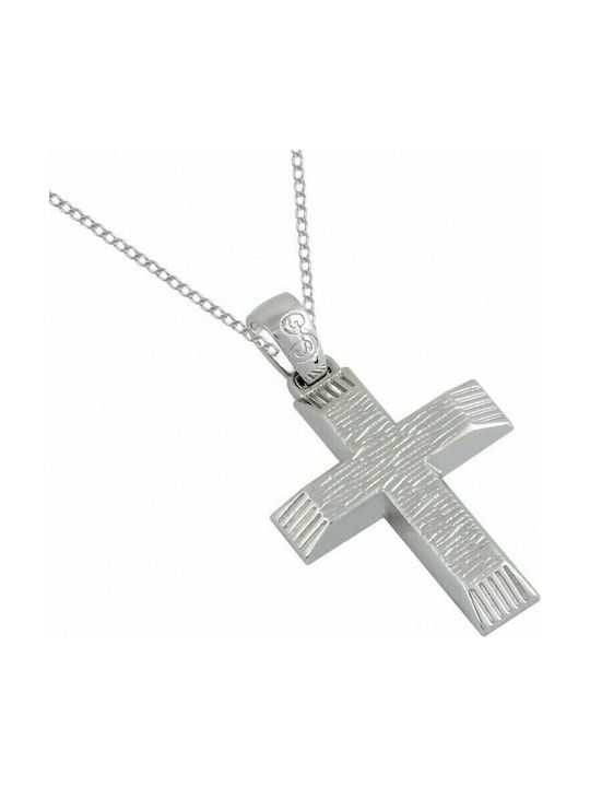 WHITE GOLD CROSS WITH 14 CARAT CHAIN WITH CENTER F9