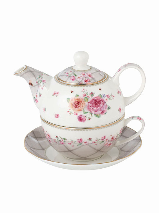 Καρβούνης Floral Paris Roses Tee-Set mit Tasse aus Porzellan 3Stück
