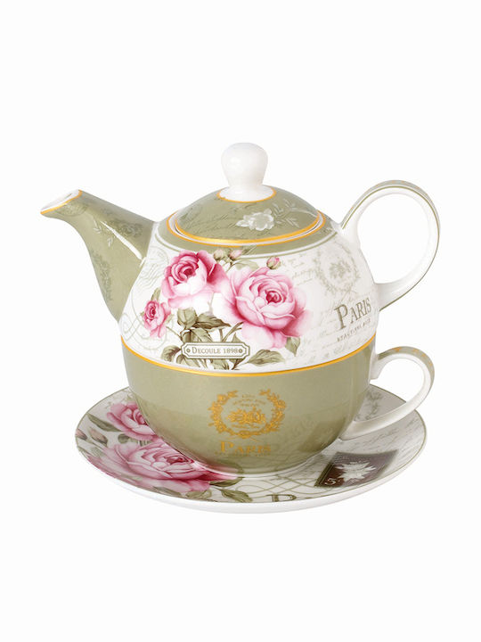 Καρβούνης Floral Paris Roses Tea Set with Cup Porcelain 3pcs