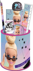 Gim Barbie Kinder Schreibwarenset mit Bleistift, Spitzer, Radiergummi, Lineal und Bleistiftbox