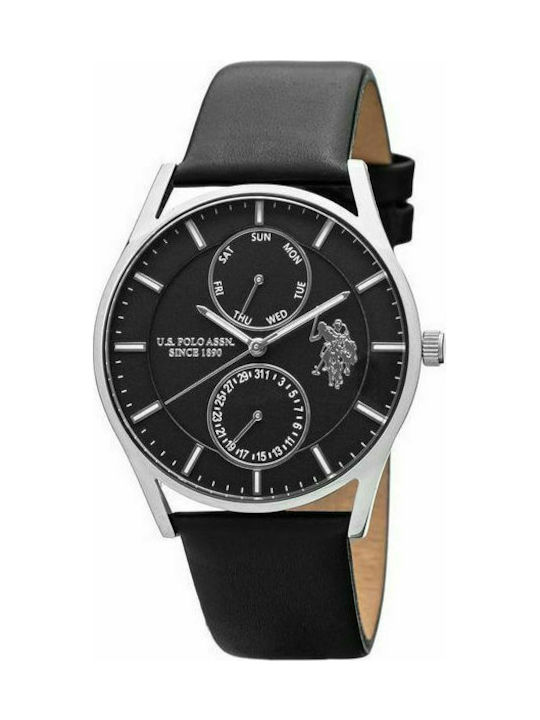 U.S. Polo Assn. Ρολόι Χρονογράφος με Δερμάτινο Λουράκι σε Μαύρο χρώμα