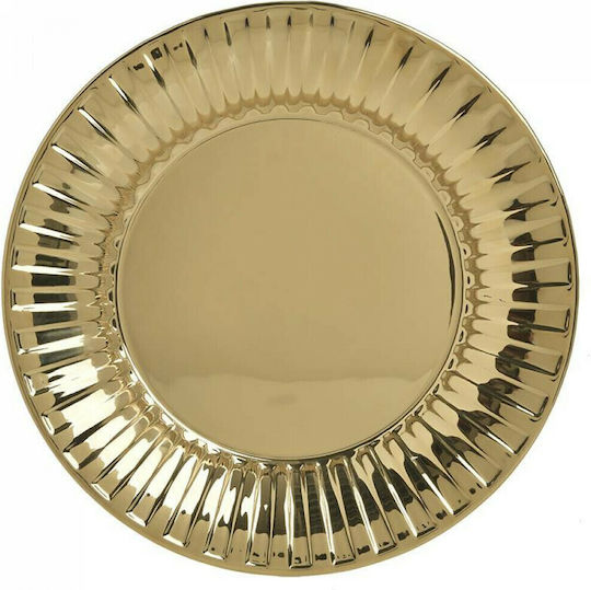 Inart Round Ceramic Decorative Platter Gold 30x30x5cm