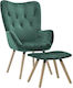 Bergère with Footstool Green 70x68x105cm