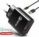 Lamtech Φορτιστής με Θύρα USB-A και Καλώδιο USB-C 18W Quick Charge 3.0 Μαύρος (LAM021981)