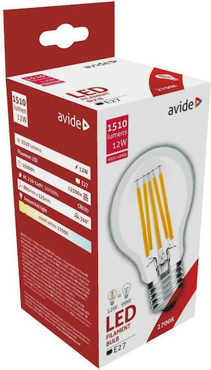 Avide ABLFG27WW-HL-12W Λάμπα LED 12W 125mm για Ντουί E27 και Σχήμα A65 Θερμό Λευκό 1510lm