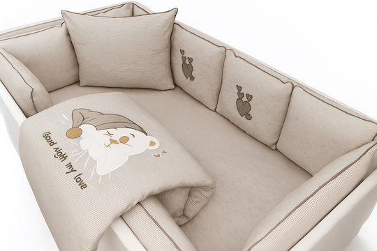 Beboulino Σет За Количка Embroidery Lines Бежов 8бр