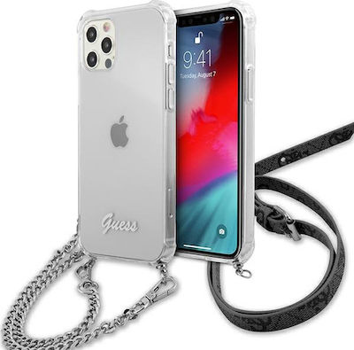 Guess 4G Silver Chain Plastic Back Cover Transparent (iPhone 12 / 12 Pro)