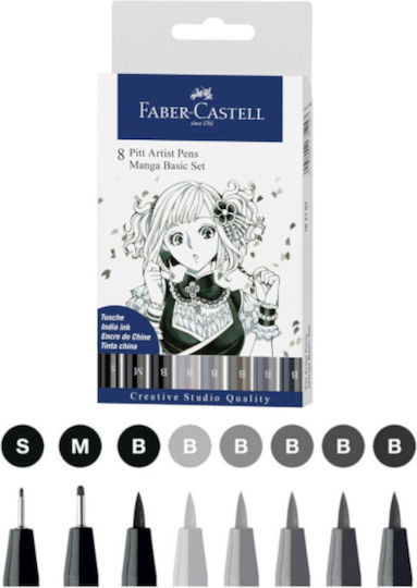Faber-Castell Pitt Artist Μαρκαδόροι Σχεδίου 0.3mm Σετ 8 χρώματα