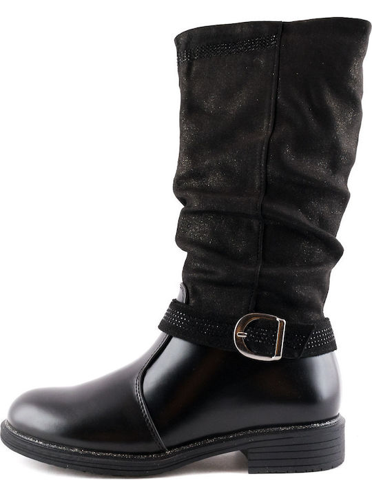 Suede Kids Boots with Zipper Black