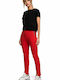 MOE M493 Women's High-waisted Cotton Trousers with Elastic in Straight Line Red MOE493