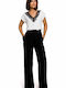 141996 Damen Hoch tailliert Stoff Hose mit Gummizug Schwarz