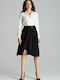 Lenitif L060 Pleated High Waist Midi Skirt in Black color