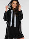 Awama Mini Dress with Hood Black