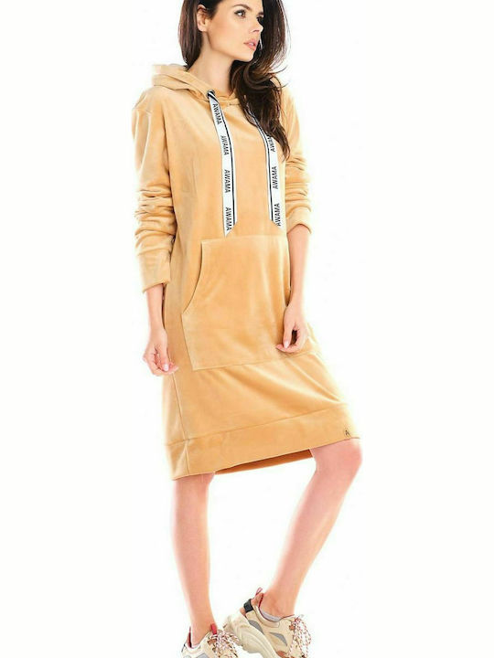 Awama Midi Dress with Hood Beige