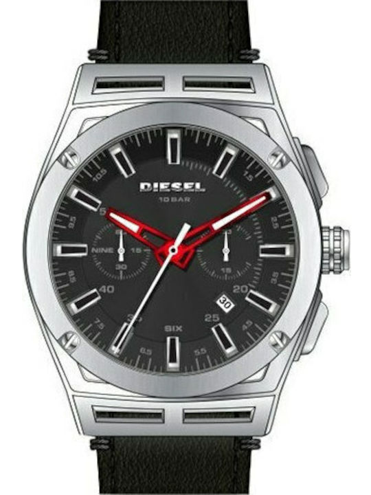 Diesel Timeframe Ανδρικό Ρολόι 48mm Χρονογράφος Μπαταρίας με Μαύρο Δερμάτινο Λουράκι