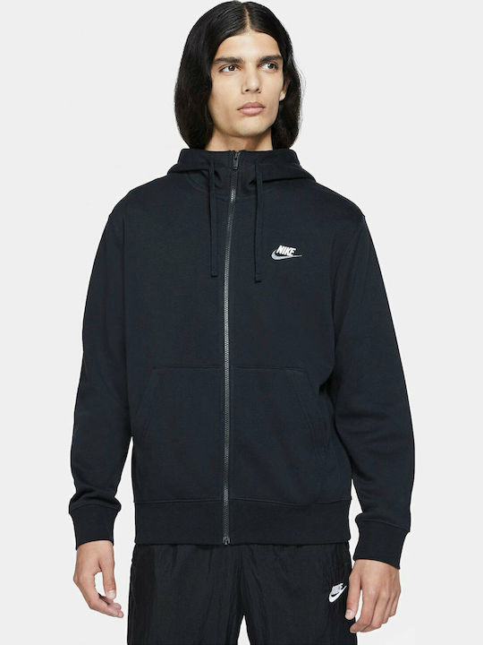 Nike Sportswear Club Ζακέτα με Κουκούλα Μαύρη