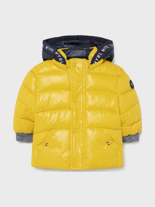 Kids' Quilted Jacket Long with Hood Yellow