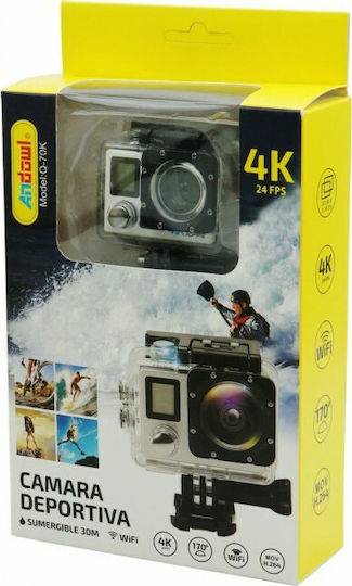 Andowl QY-70K Action Camera 4K Ultra HD Underwater (with Case) with Screen 2" and Wi-Fi Silver