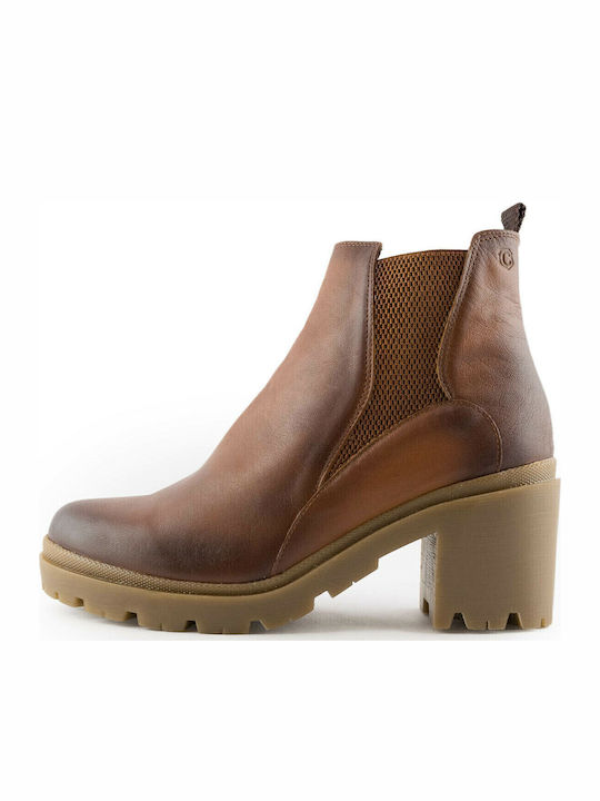 67045 Leder Damen Chelsea Stiefeletten mit mittlerem Absatz Tabac Braun