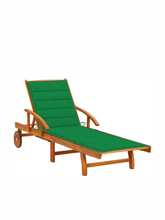 Deckchair Wooden with Cushion & Wheels Green 20...