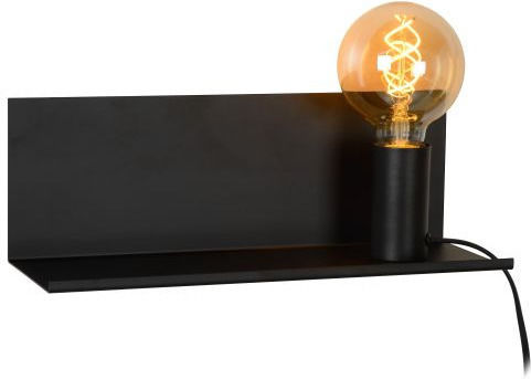 Lucide Lightning Sebo Vintage Lamp Wall Socket with Socket E27 and Switch Black 12x12cm