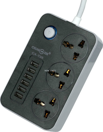 Πολύπριζο 3 Θέσεων με 6 USB-A και Διακόπτη