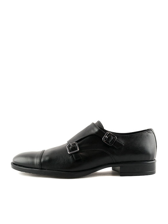 Steve Kommon Men's Leather Monk Shoes Black