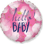 Balloon Foil Girl Birth Round Pink Hello 46cm