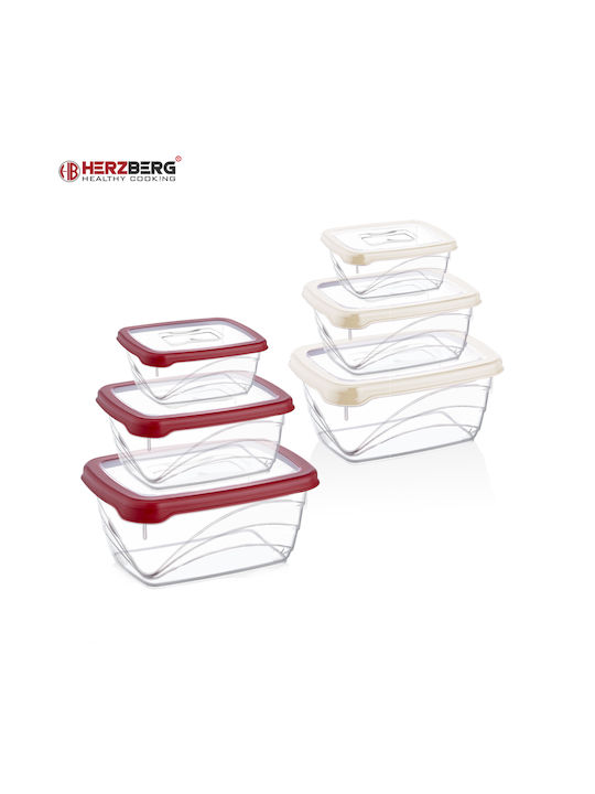 Herzberg Plastic Lunch Box Extra Bio Saver Red 3pcs