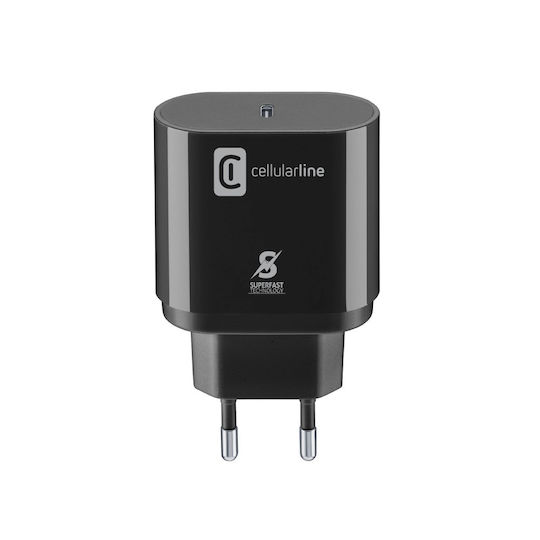 Cellular Line Ladegerät ohne Kabel mit USB-C Anschluss 25W Stromlieferung Schwarzs (ACHSMUSBCPD25WK)