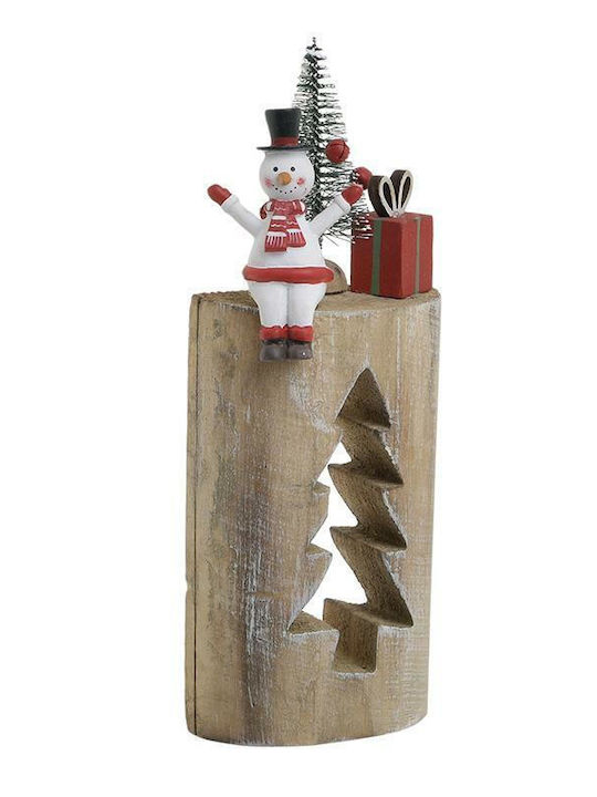 Inart Christmas Wooden Figure SNowman Beige Height 24cm