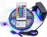 Rixme Waterproof LED Strip Power Supply USB (5V) RGB Length 5m Set with Remote Control and Power Supply SMD5050