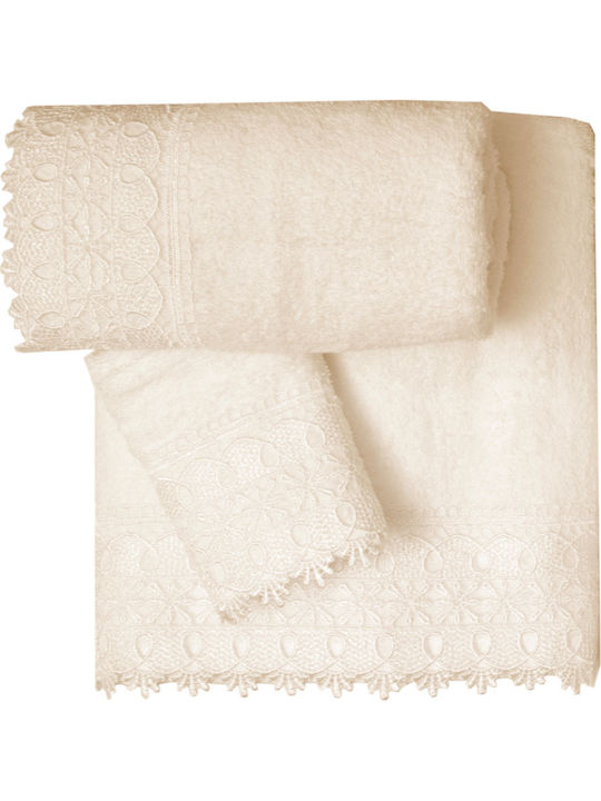 Viopros Νο 4 Set Handtücher für Bräute mit 2 Kissenbezügen mit Spitze Ecru x